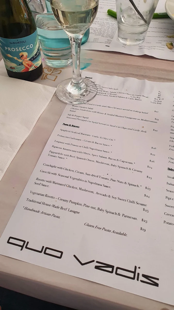 Menu, Quo-Vadis Restaurant & Pizza Parlour