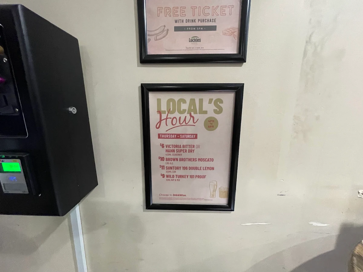 Menu, Lockies Hotel