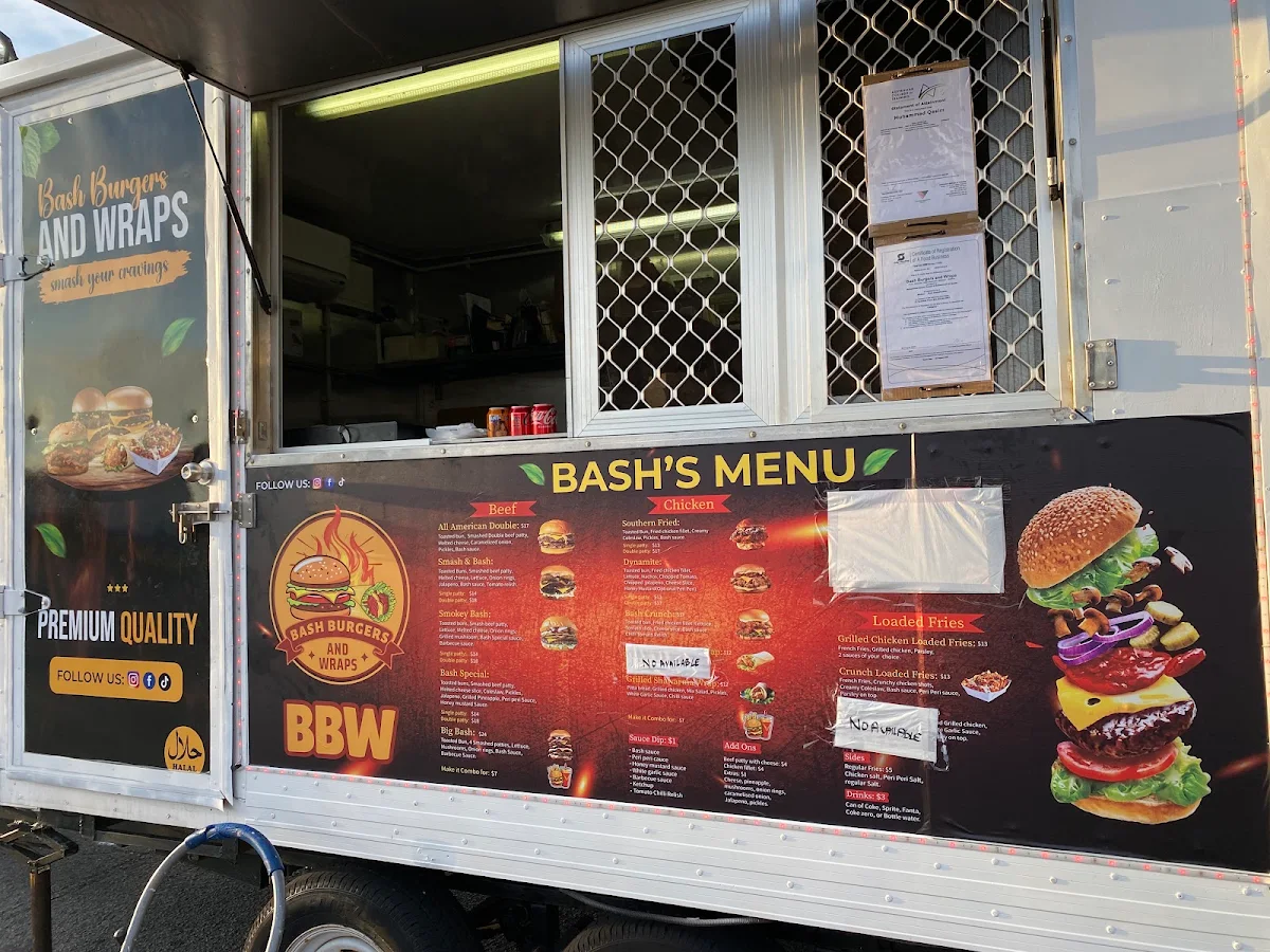 Menu, Bash Burgers and Wraps