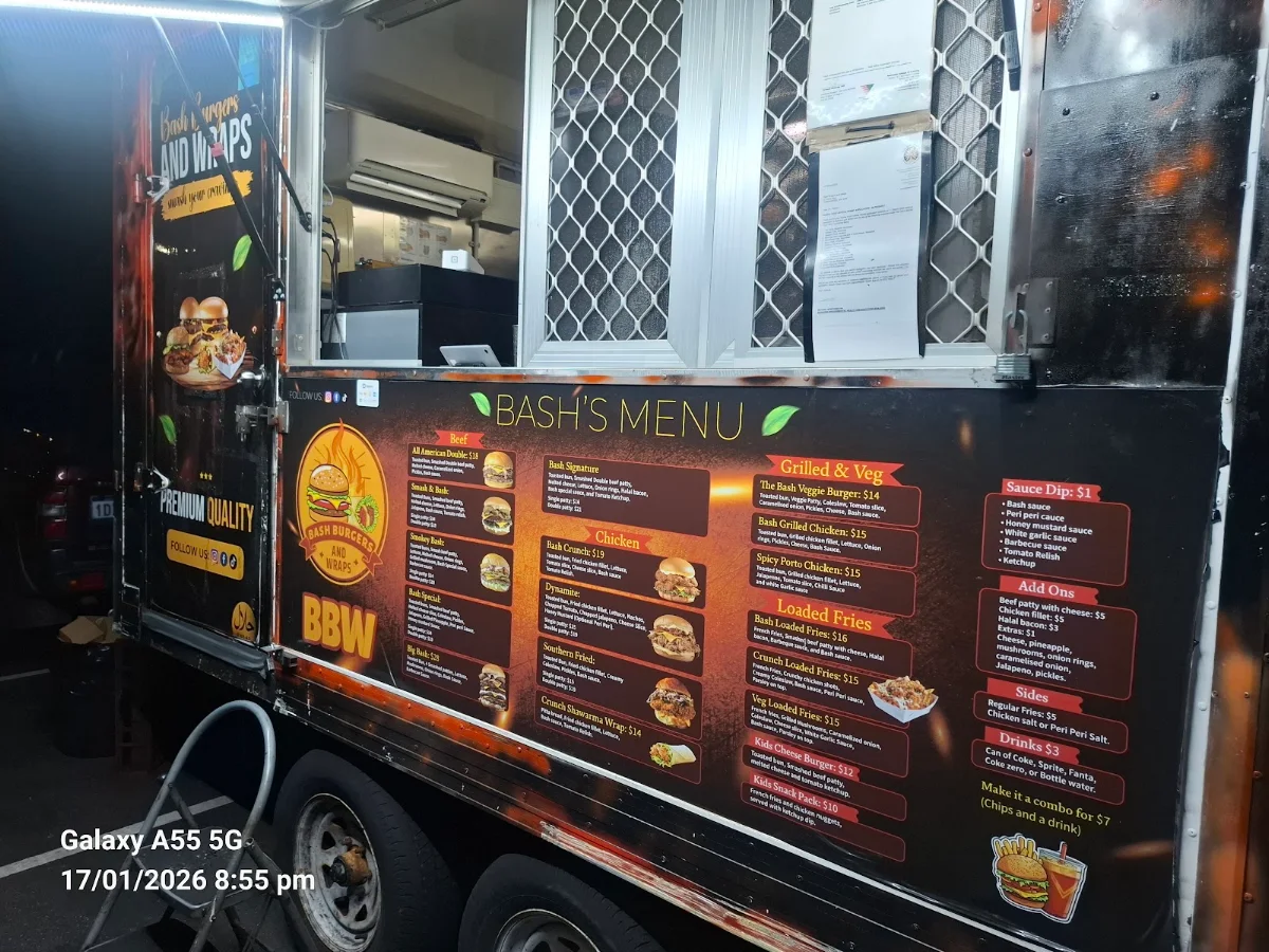 Menu, Bash Burgers and Wraps