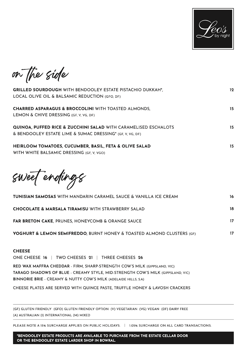 Menu, Leo's by Night