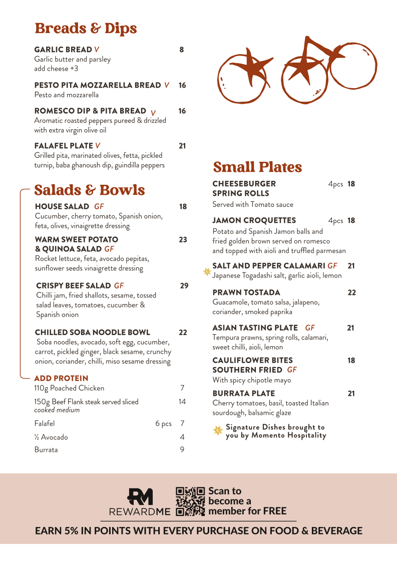 Menu, Hillside Hotel