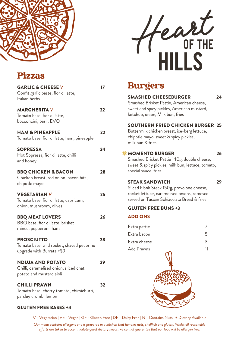 Menu, Hillside Hotel