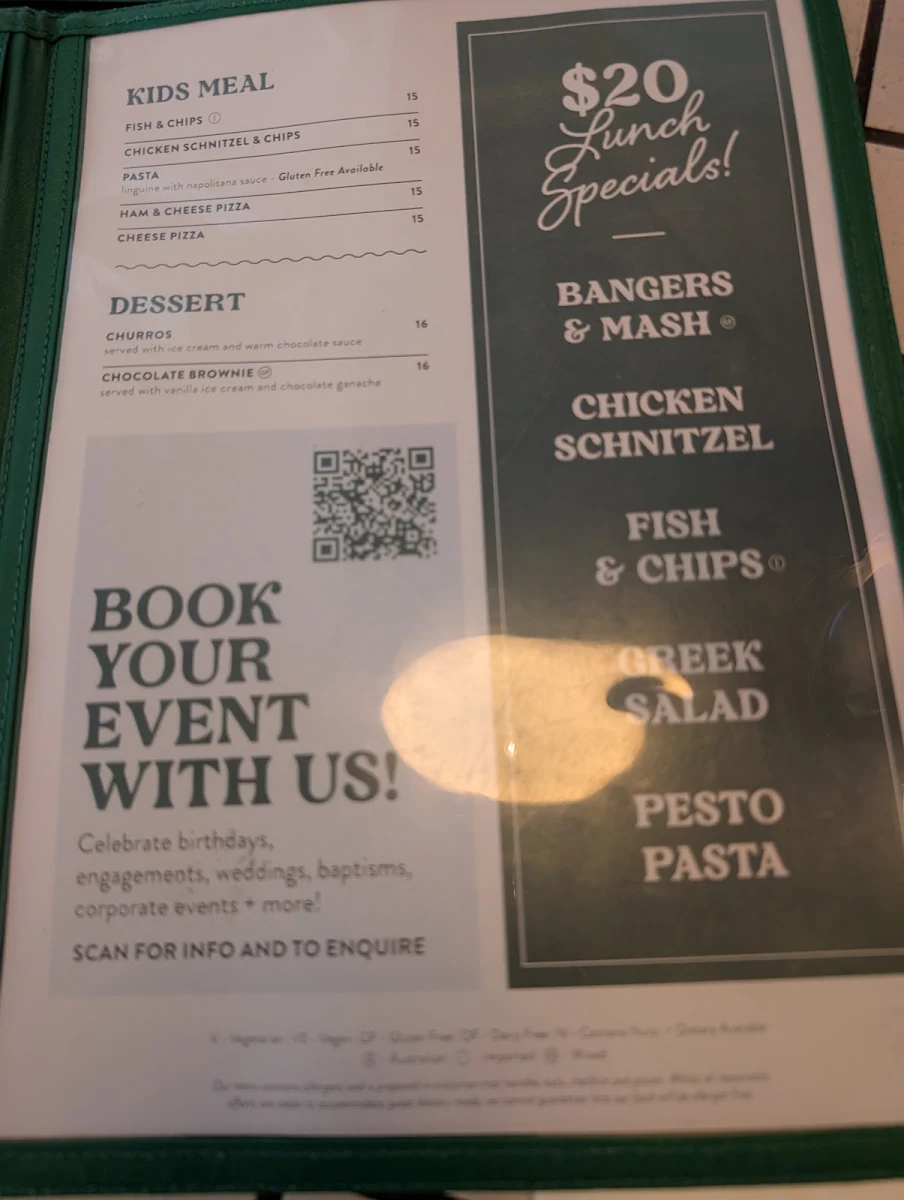 Menu, Hillside Hotel