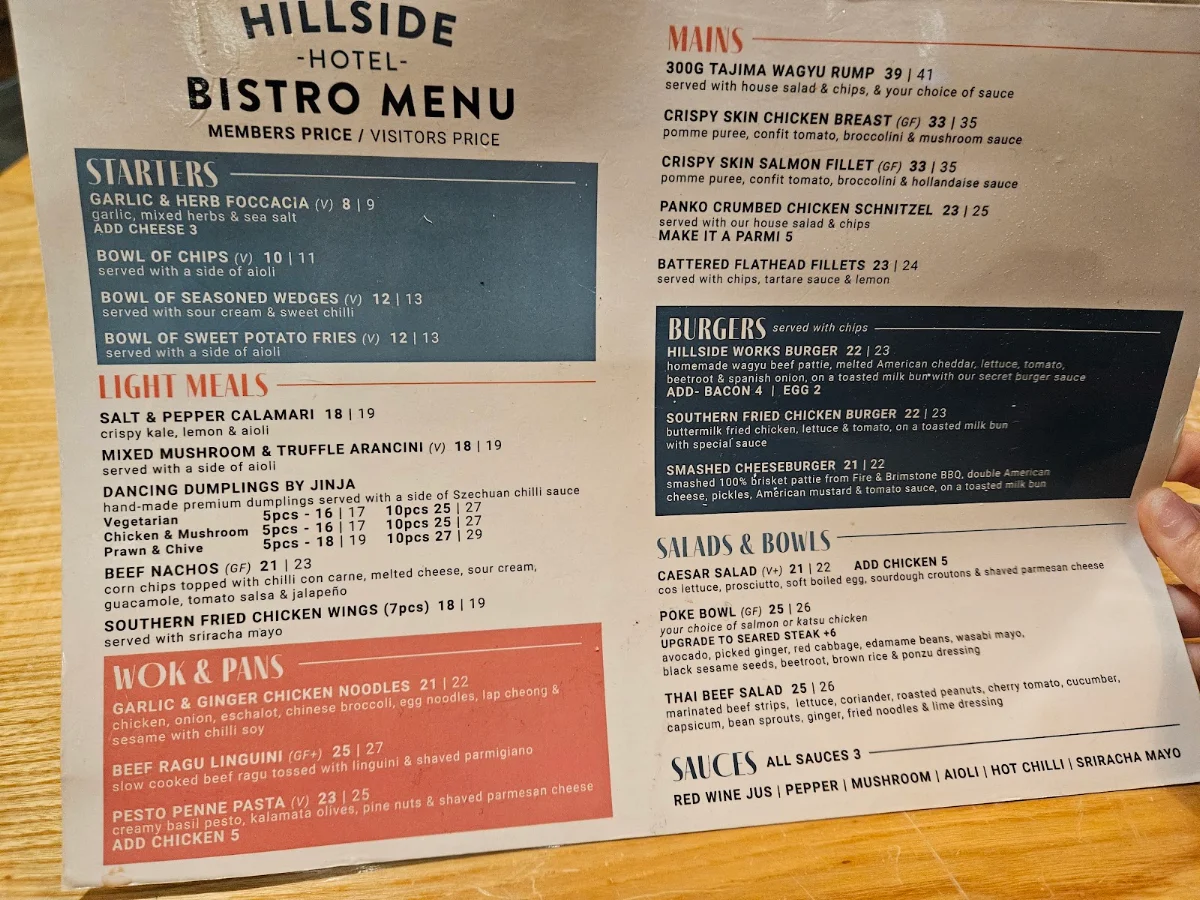 Menu, Hillside Hotel