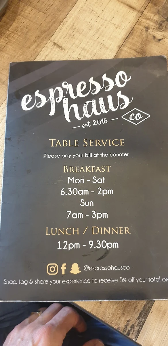 Menu, Espresso Haus Co.