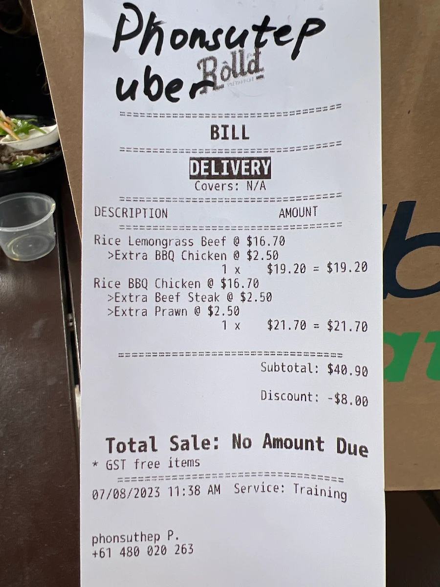 Menu, Roll'd Bondi Junction