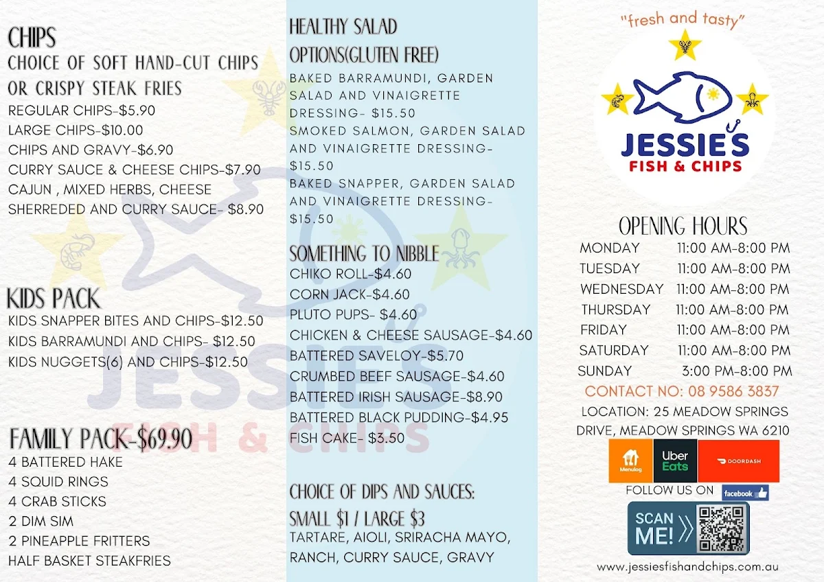 Menu, JESSIE'S FISH AND CHIPS