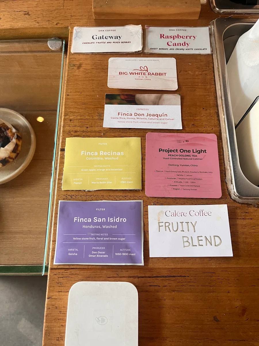 Menu, Calēre Coffee