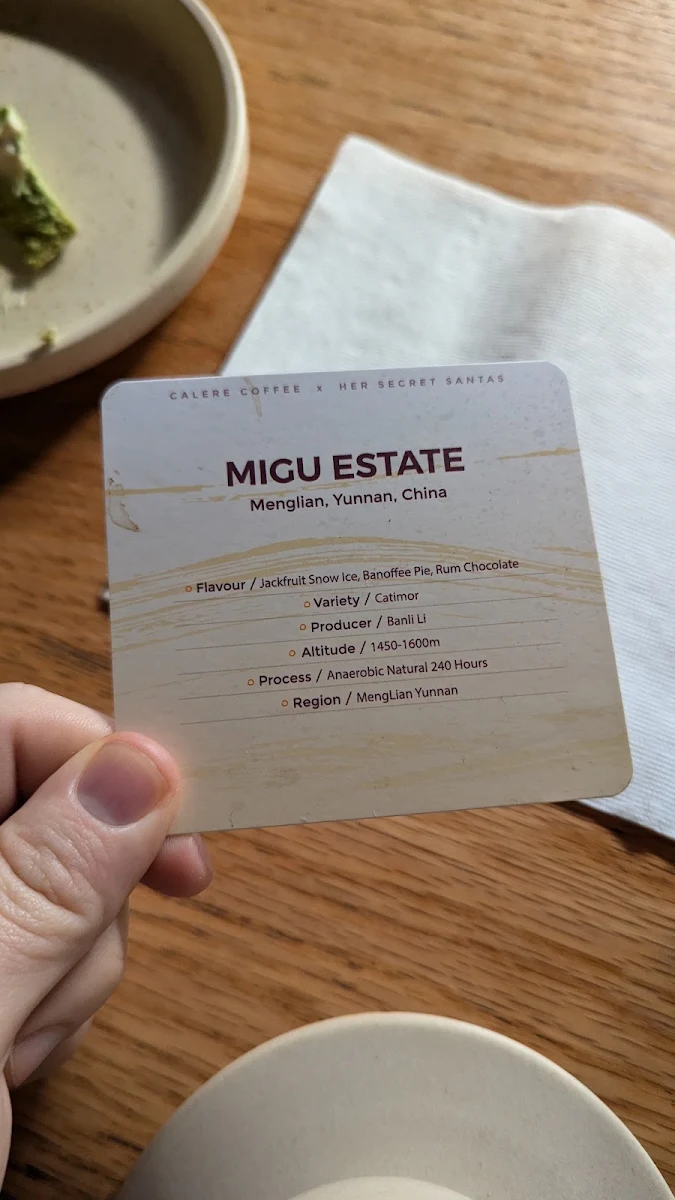Menu, Calēre Coffee
