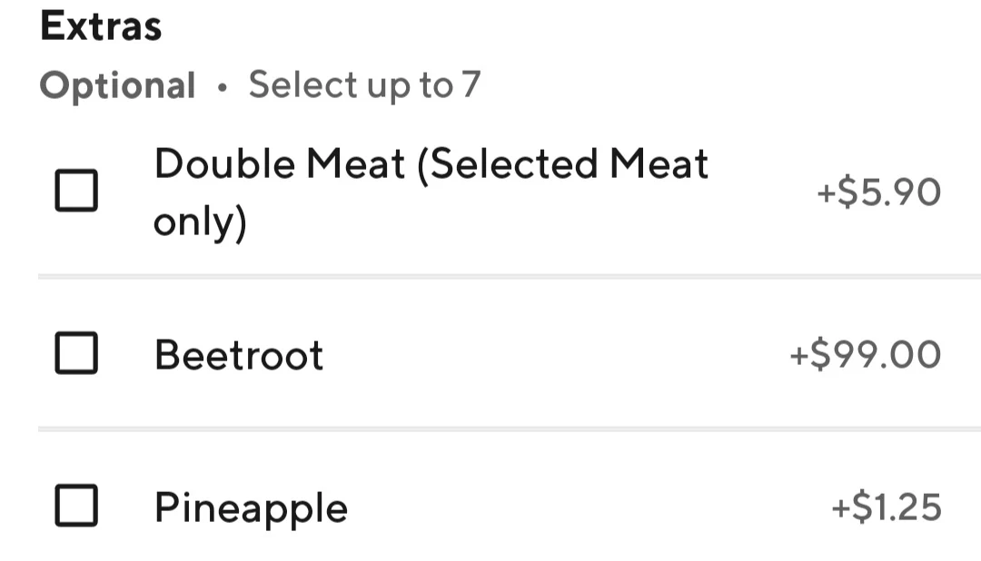 Menu, Subway