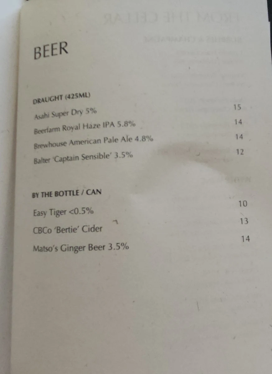 Menu, Miss Chow's Margaret River