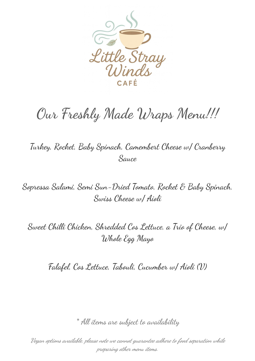 Menu, Little Stray Winds Cafe