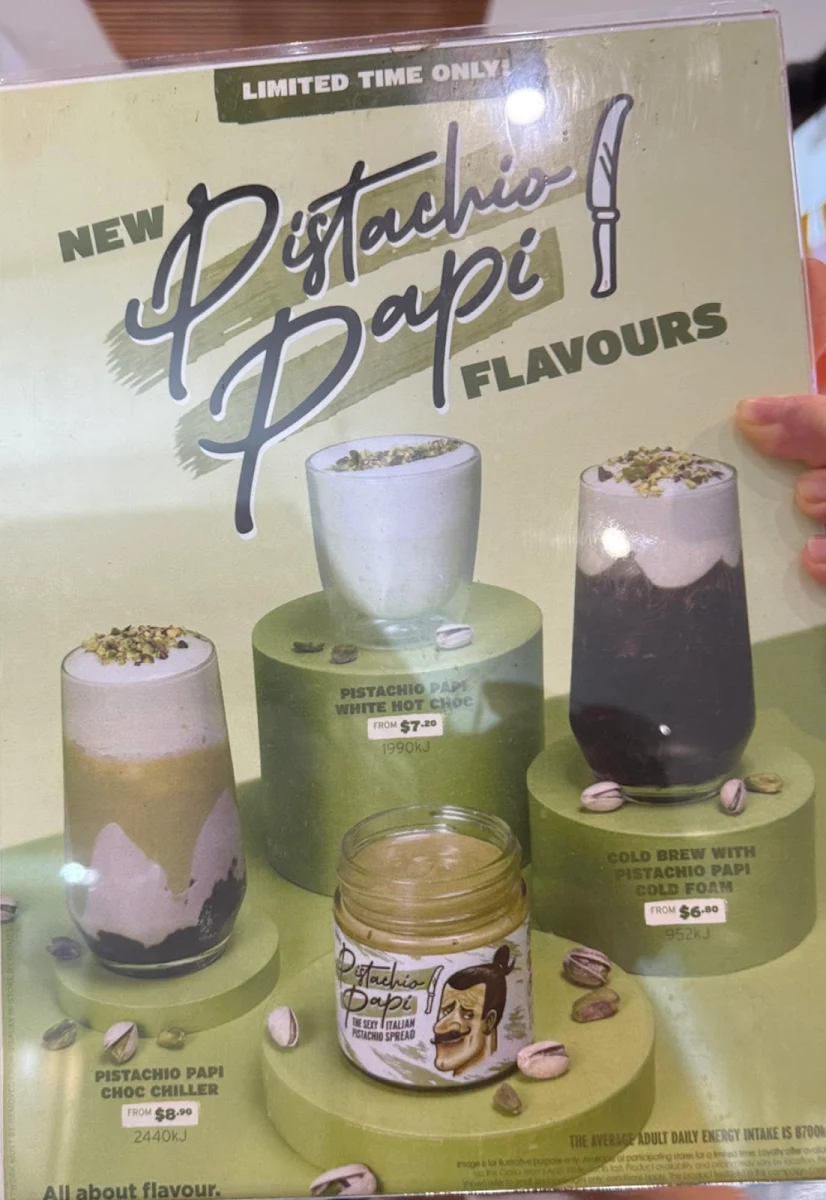 Menu, Gloria Jean's Merrylands