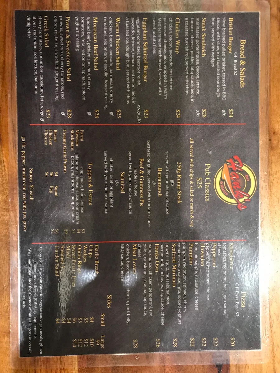 Menu, Hank’s Bar and Bistro