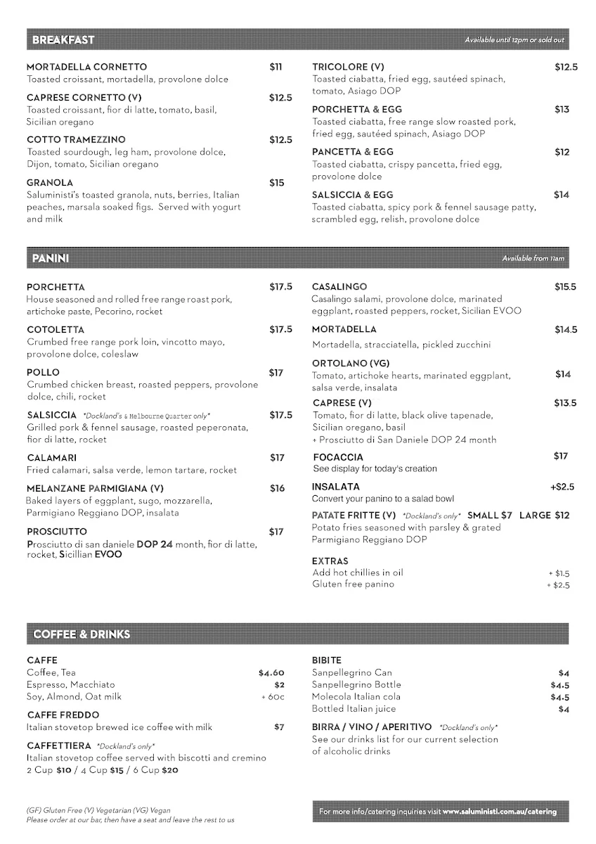 Menu, Saluministi Melbourne Quarter