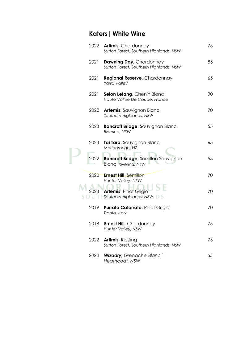 Menu, Katers Restaurant and Katers Larder