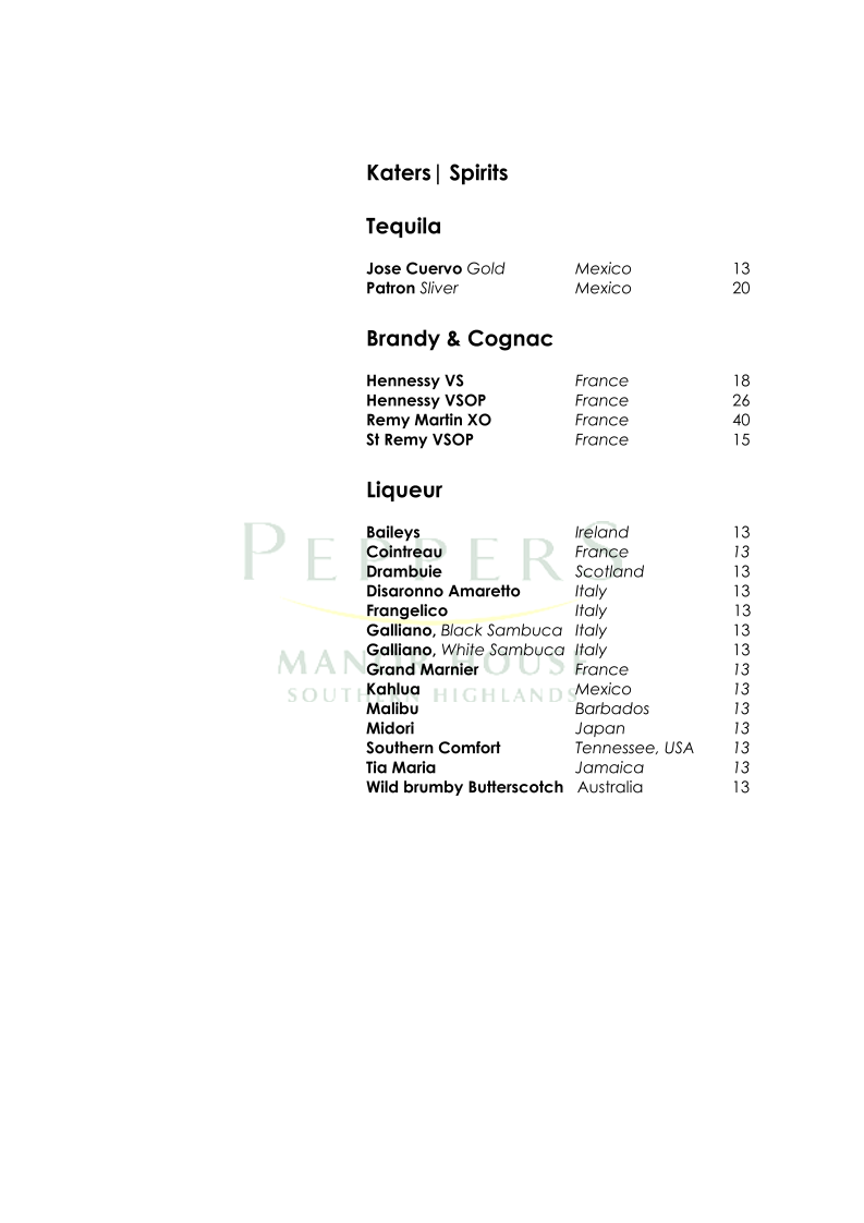 Menu, Katers Restaurant and Katers Larder