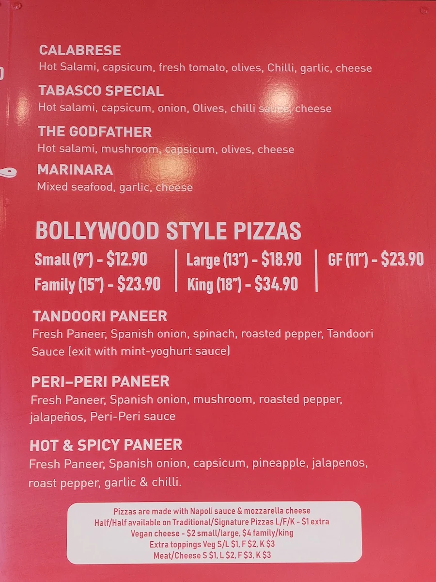 Menu, Jessie's Pizza Point Cook
