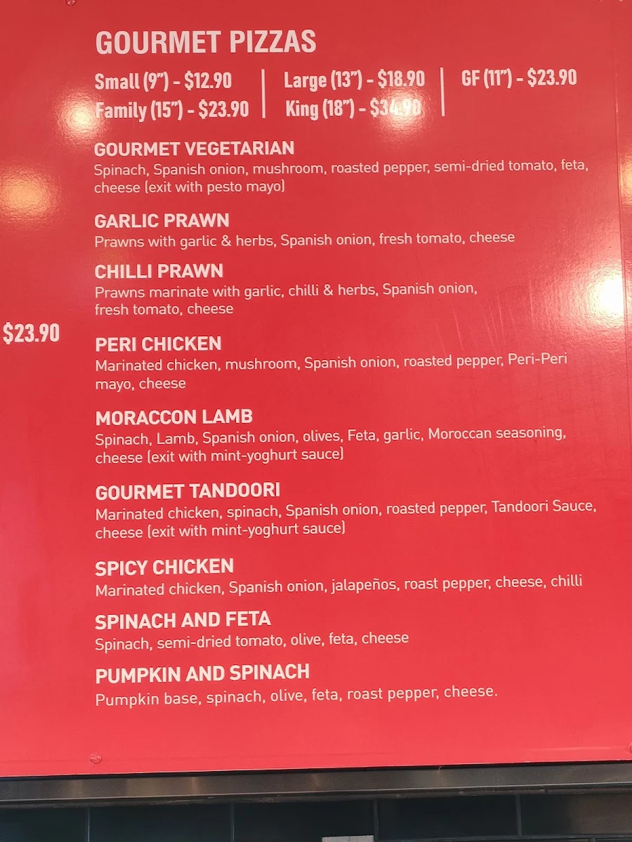 Menu, Jessie's Pizza Point Cook