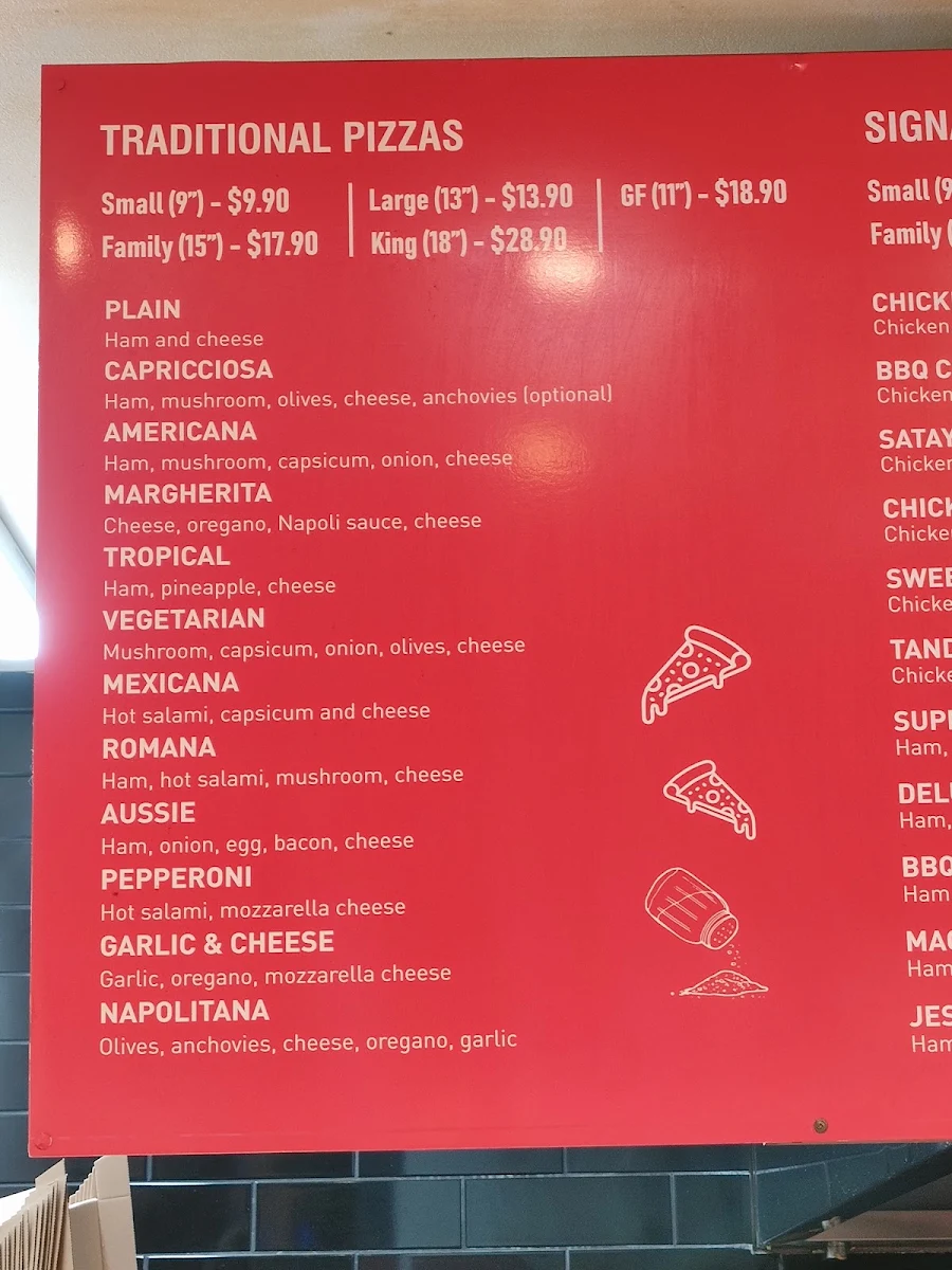 Menu, Jessie's Pizza Point Cook