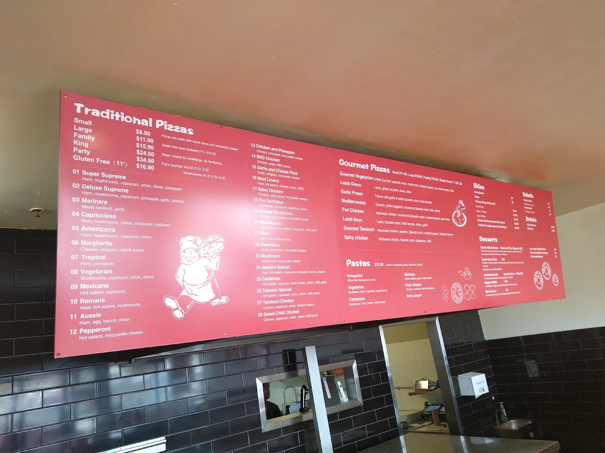 Menu, Jessie's Pizza Point Cook