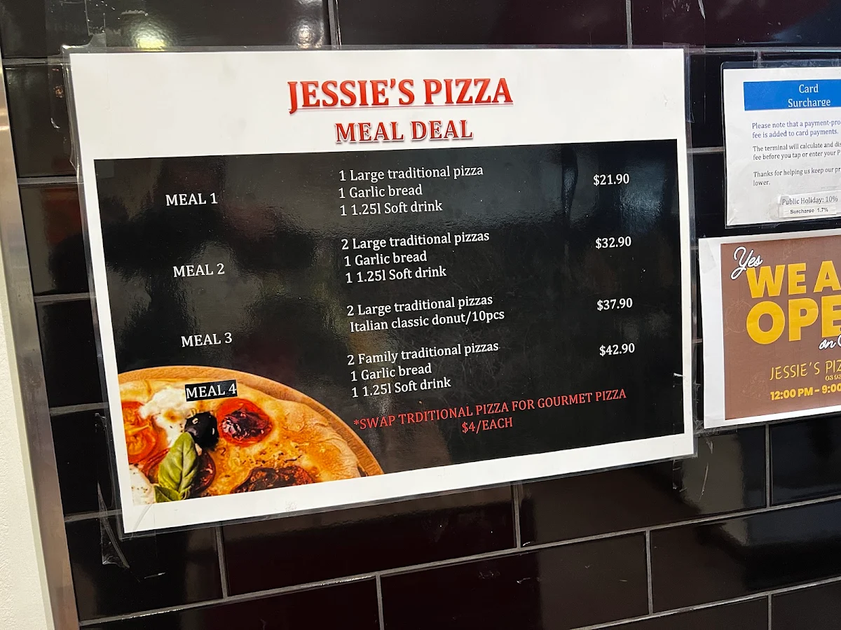 Menu, Jessie's Pizza Point Cook