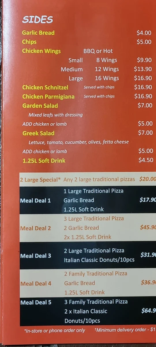Menu, Jessie's Pizza Point Cook
