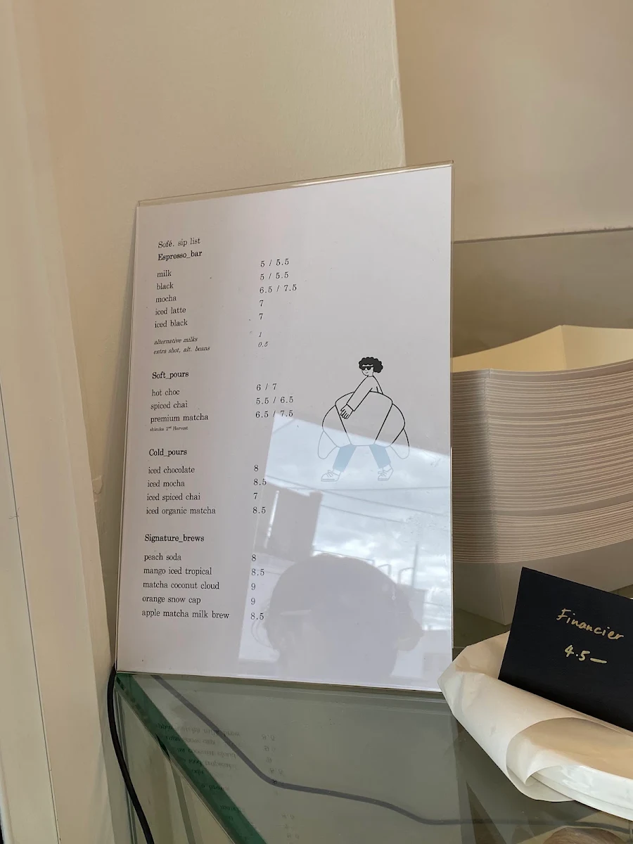 Menu, Sofé Bakery
