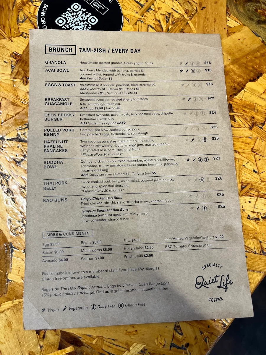 Menu, Quiet Life Coffee