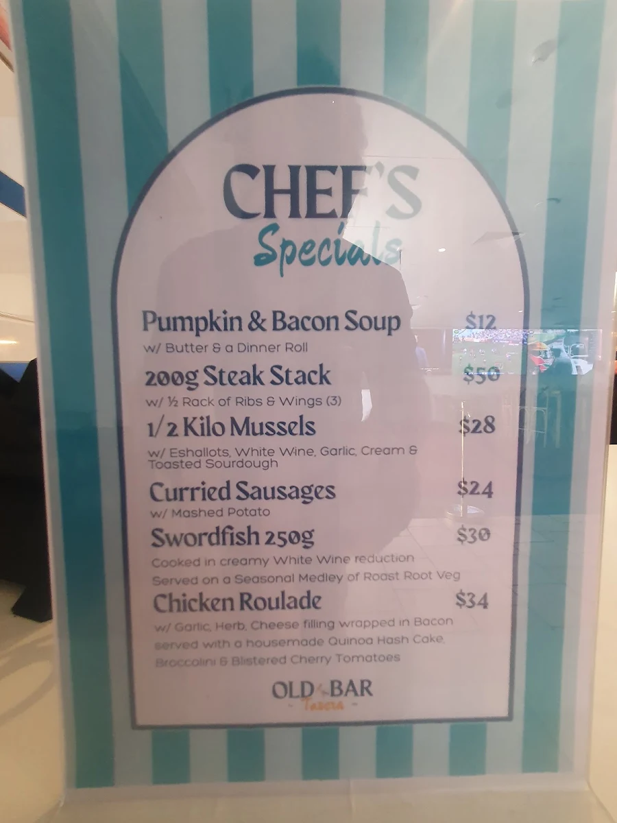 Menu, Old Bar Tavern