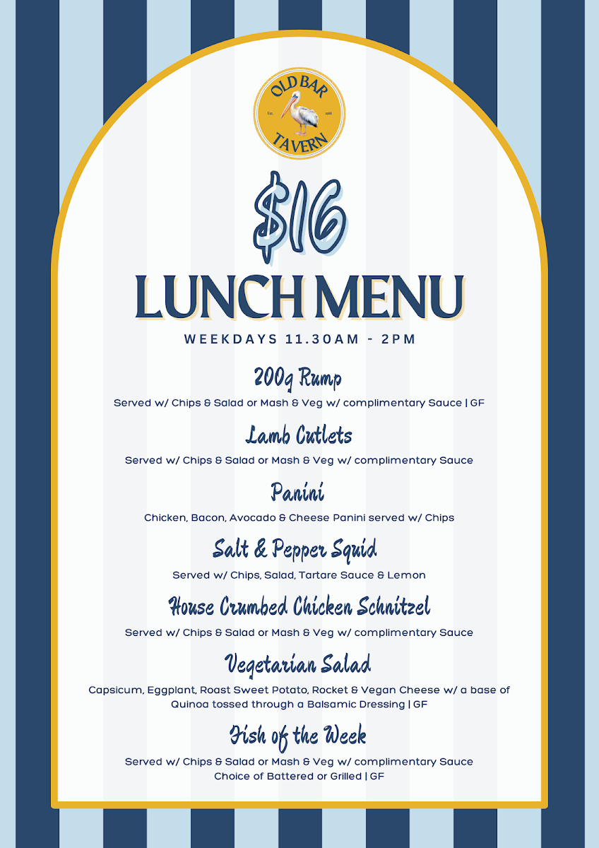 Menu, Old Bar Tavern