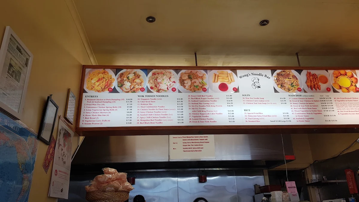 Menu, Wong's Noodle Bar