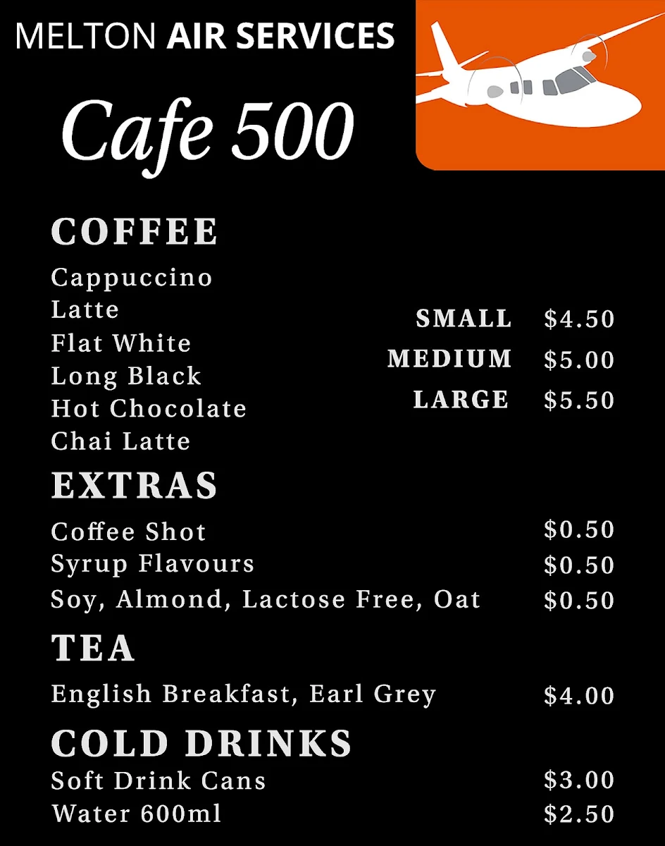 Menu, Cafe 500