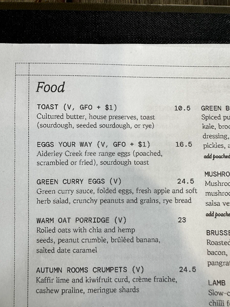 Menu, Autumn Rooms