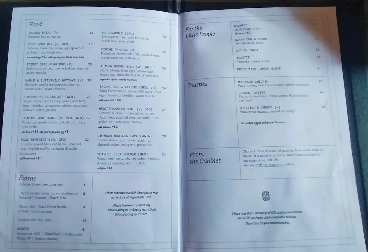 Menu, Autumn Rooms