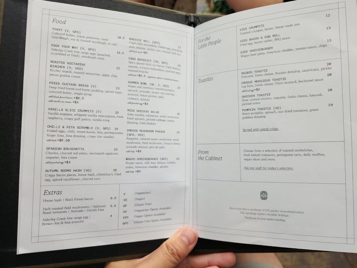 Menu, Autumn Rooms