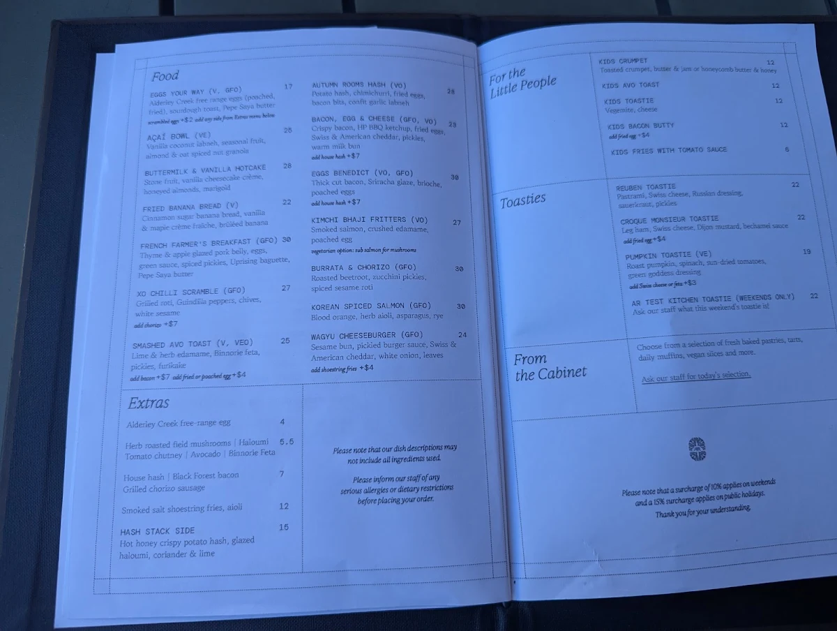 Menu, Autumn Rooms
