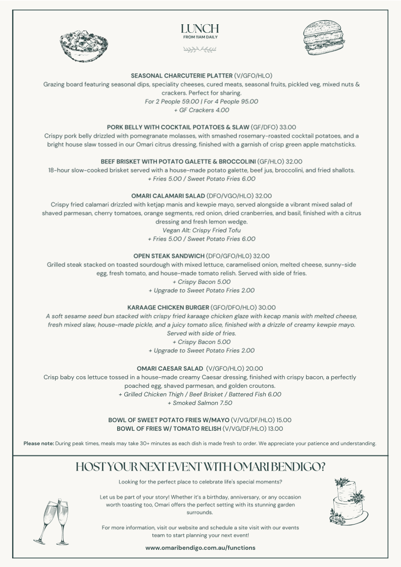 Menu, Omari Bendigo