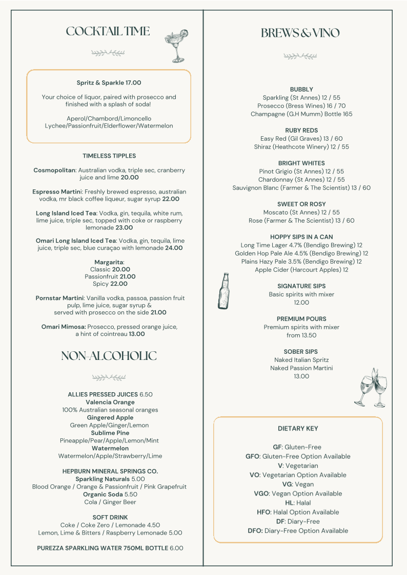 Menu, Omari Bendigo