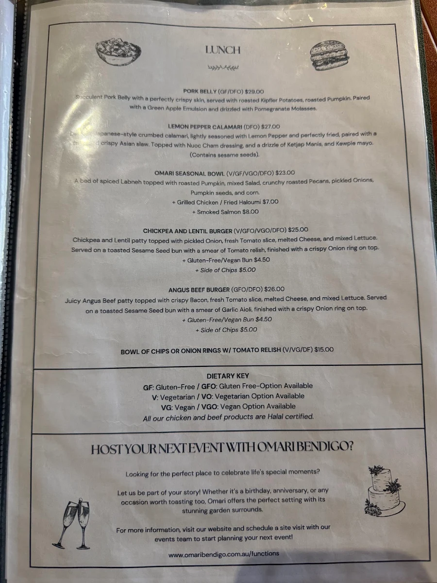 Menu, Omari Bendigo