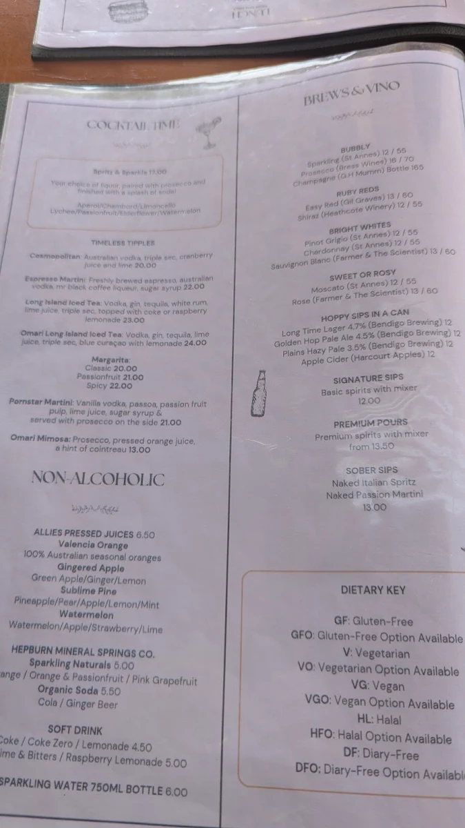 Menu, Omari Bendigo