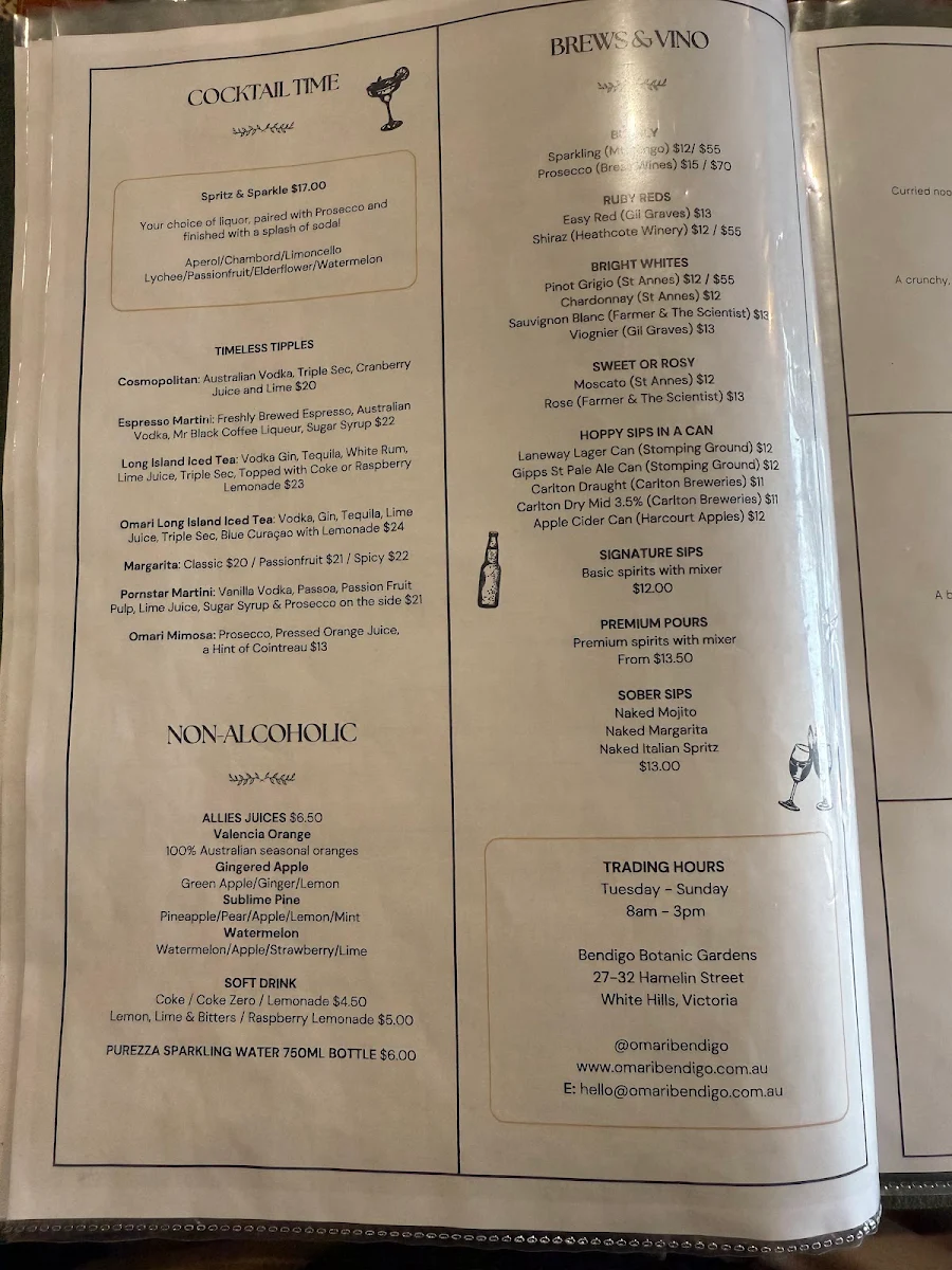 Menu, Omari Bendigo