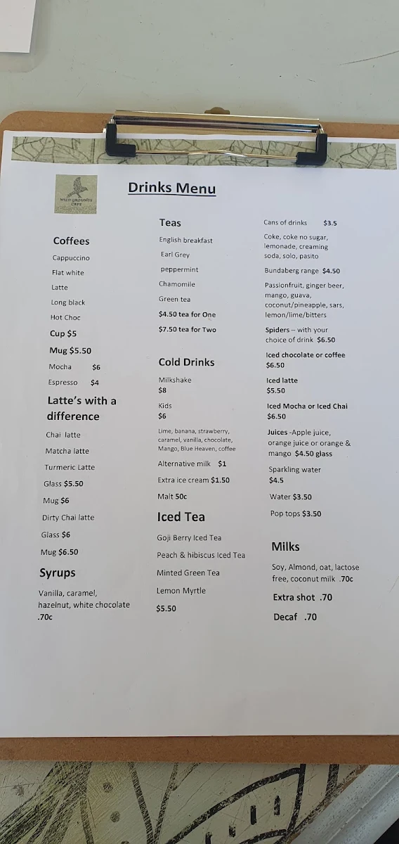 Menu, Wild Grounds Cafe