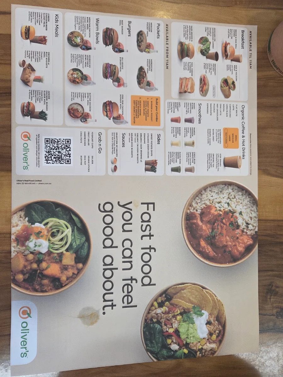 Menu, Oliver's - Wyong Southbound