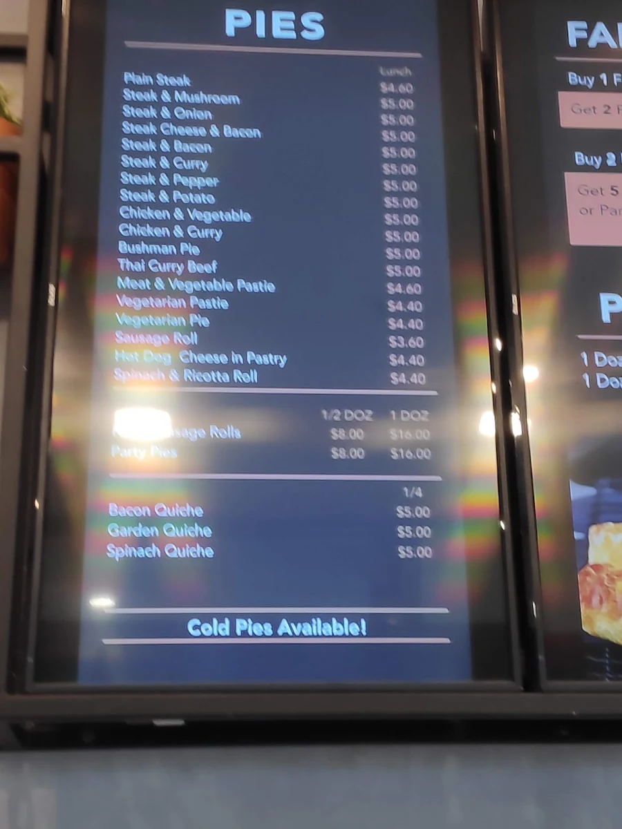 Menu, Thrift Park Pies and Cakes