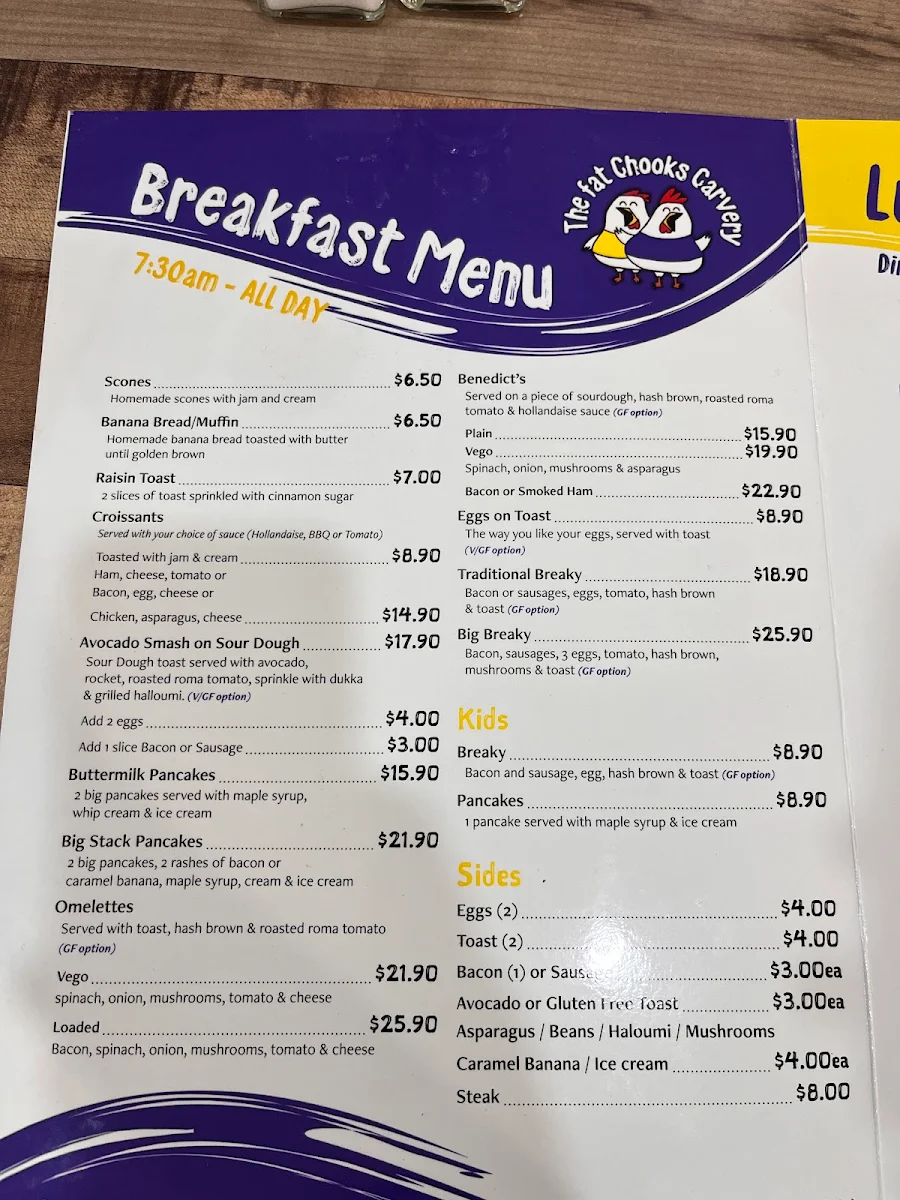 Menu, Fat Chooks Carvery