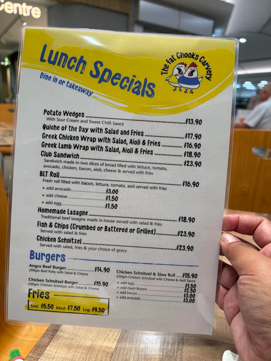 Menu, Fat Chooks Carvery