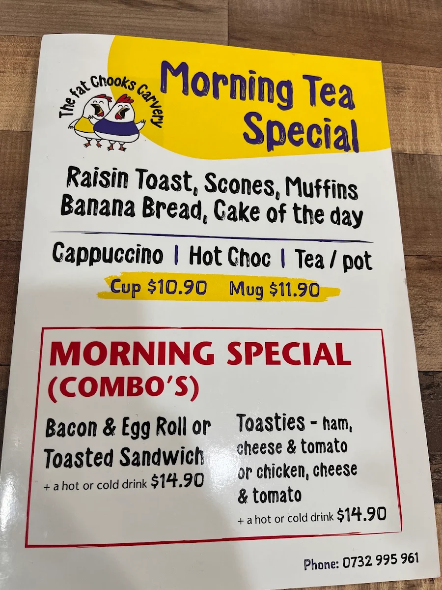 Menu, Fat Chooks Carvery
