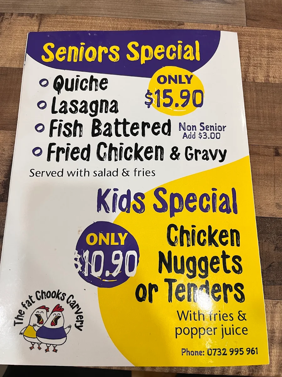 Menu, Fat Chooks Carvery